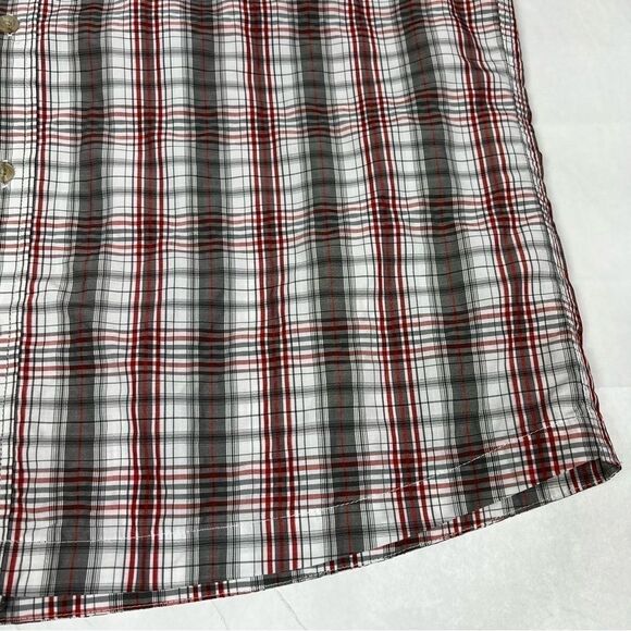 L.L. Bean Grey Red Plaid Nylon Blend Outdoor Hiking Short Sleeve Button Shirt - Picture 6 of 9